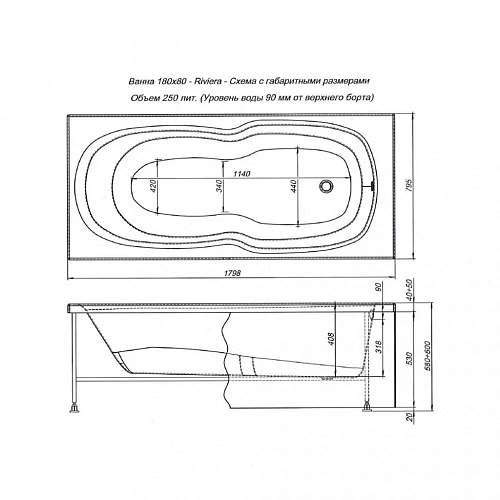 Акриловая ванна Aquanet Riviera 180x80 00230997 Акриловая ванна Aquanet Riviera 180x80 00230997