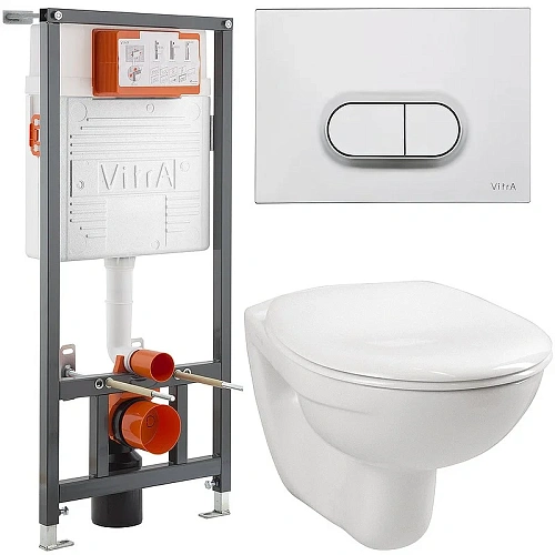 Комплект унитаза с инсталляцией Vitra Normus 9773B003-7203 с сиденьем, клавиша смыва хром матовый Комплект унитаза с инсталляцией Vitra Normus 9773B003-7203 с сиденьем, клавиша смыва хром матовый