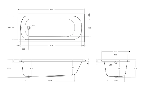 Акриловая ванна CEZARES ECO-165-70-41-W37 Акриловая ванна CEZARES ECO-165-70-41-W37