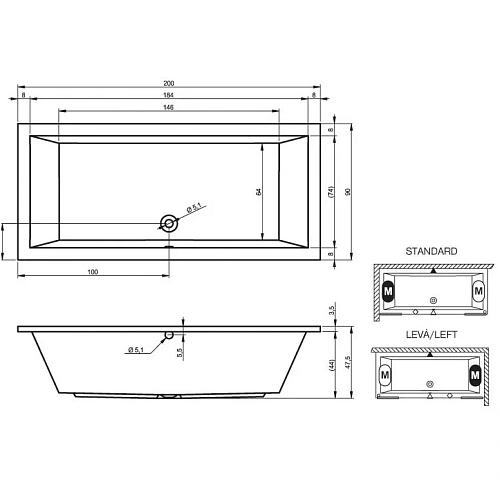 Акриловая ванна Riho Lusso BA6000500000000 200х90 Акриловая ванна Riho Lusso BA6000500000000 200х90