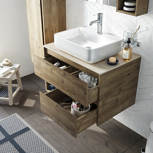 Тумба с раковиной STWORKI Карлстад 75 дуб рустикальный, простоун беж 425315 Тумба с раковиной STWORKI Карлстад 75 дуб рустикальный, простоун беж 425315