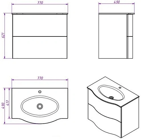 Раковина CEZARES PETALO-ORO-800-VTR 490x780 мм Раковина CEZARES PETALO-ORO-800-VTR 490x780 мм