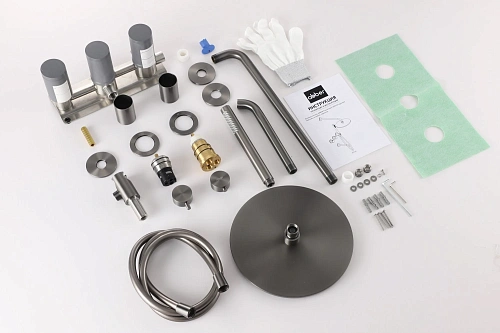 Душевая система ABBER Wasser Kreis 316 AF8150BGG скрытого монтажа с изливом, термостат, оружейная сталь брашированная Душевая система ABBER Wasser Kreis 316 AF8150BGG скрытого монтажа с изливом, термостат, оружейная сталь брашированная