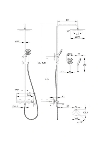 Душевая система Cersanit MODUO (A64314) 5 режимов, шланг 150см металл 64314 Душевая система Cersanit MODUO (A64314) 5 режимов, шланг 150см металл 64314
