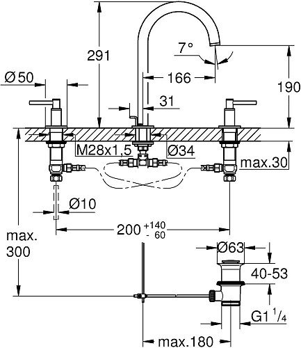 Смеситель для раковины GROHE Atrio New, монтаж на бортик, суперсталь (20009DC3) на 3 отверстия Смеситель для раковины GROHE Atrio New, монтаж на бортик, суперсталь (20009DC3) на 3 отверстия