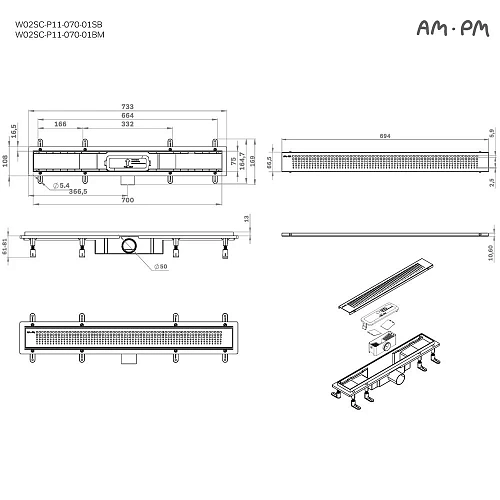 Душевой лоток AM.PM Prime Flow W02SC-P11-070-01BM Flow Cut Gradient 70см, черный матовый Душевой лоток AM.PM Prime Flow W02SC-P11-070-01BM Flow Cut Gradient 70см, черный матовый