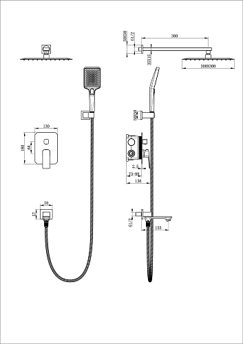 Душевая система Wonzon & Woghand DIAMOND встраиваемая, брашированный никель (WW-88939011-BN) Душевая система Wonzon & Woghand DIAMOND встраиваемая, брашированный никель (WW-88939011-BN)