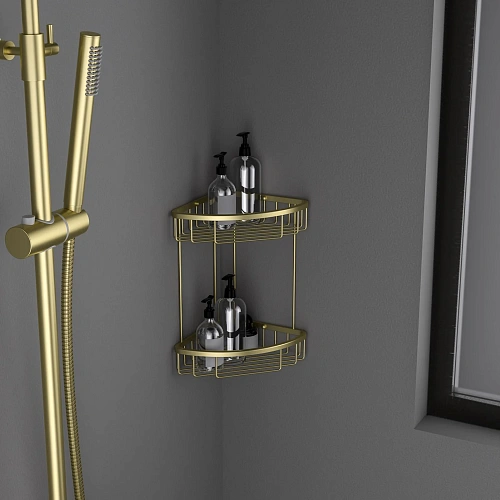 Полка Timo Saona 13082/17 угловая двойная золото матовое Полка Timo Saona 13082/17 угловая двойная золото матовое