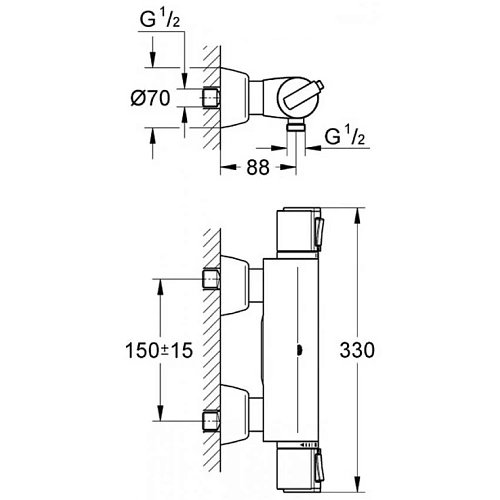 Смеситель для душа GROHE Grohtherm 2000, хром (34169000) термостатический Смеситель для душа GROHE Grohtherm 2000, хром (34169000) термостатический