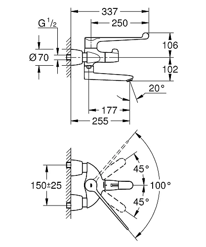 Смеситель для раковины GROHE Grohtherm Special, с локтевым управлением, настенный монтаж (34020001) Смеситель для раковины GROHE Grohtherm Special, с локтевым управлением, настенный монтаж (34020001)