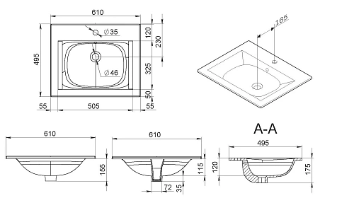 Раковина AM.PM Spirit V2.0 M70AWCC0602WG мебельная, керамическая, 60 см, встраиваемая, белый Раковина AM.PM Spirit V2.0 M70AWCC0602WG мебельная, керамическая, 60 см, встраиваемая, белый