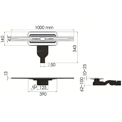 Душевой лоток BERGES SIMPEL 1000, матовый хром, S-сифон D50 H60 боковой 090113 Душевой лоток BERGES SIMPEL 1000, матовый хром, S-сифон D50 H60 боковой 090113
