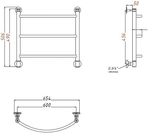 Полотенцесушитель водяной Aquanet Romeo 500x600 00234524 Полотенцесушитель водяной Aquanet Romeo 500x600 00234524