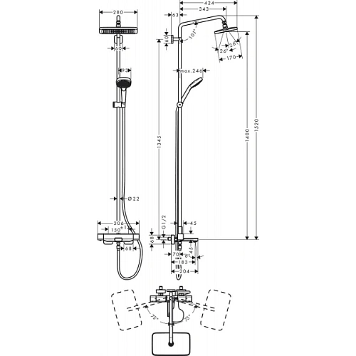Душевая система hansgrohe Croma E Showerpipe 280 1jet 27687000 Душевая система hansgrohe Croma E Showerpipe 280 1jet 27687000