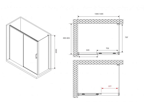 Душевой уголок ABBER Komfort AG93140B-S92B 140x90 см универсальный, профиль черный, стекло прозрачное Душевой уголок ABBER Komfort AG93140B-S92B 140x90 см универсальный, профиль черный, стекло прозрачное