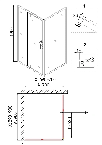 Душевой уголок Niagara Nova NG-43-9AG-A70G (90x70x195) прямоугольная, дверь распашная Душевой уголок Niagara Nova NG-43-9AG-A70G (90x70x195) прямоугольная, дверь распашная