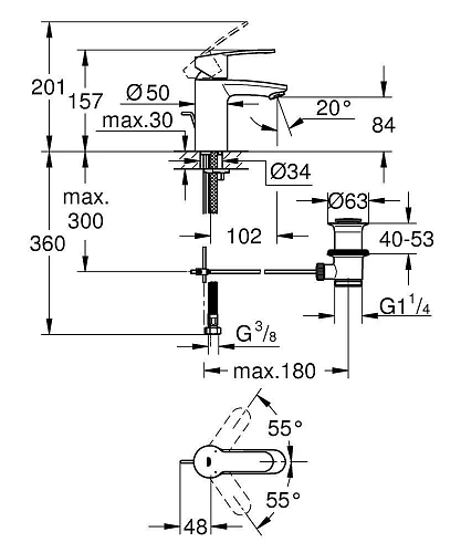 Смеситель для раковины GROHE Eurostyle Cosmopolitan с донным клапаном, хром (33552002) Смеситель для раковины GROHE Eurostyle Cosmopolitan с донным клапаном, хром (33552002)
