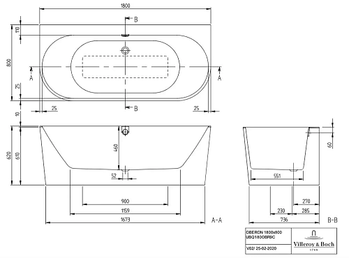 Ванна квариловая Villeroy & Boch Oberon 2.0 180 x 80 см UBQ180OBR9CD00V-01 Ванна квариловая Villeroy & Boch Oberon 2.0 180 x 80 см UBQ180OBR9CD00V-01