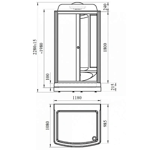 Душевая кабина Radomir Диана 108х118 1-05-6-0-0-0601 поддон с каркасом и сифоном, профиль черный Душевая кабина Radomir Диана 108х118 1-05-6-0-0-0601 поддон с каркасом и сифоном, профиль черный