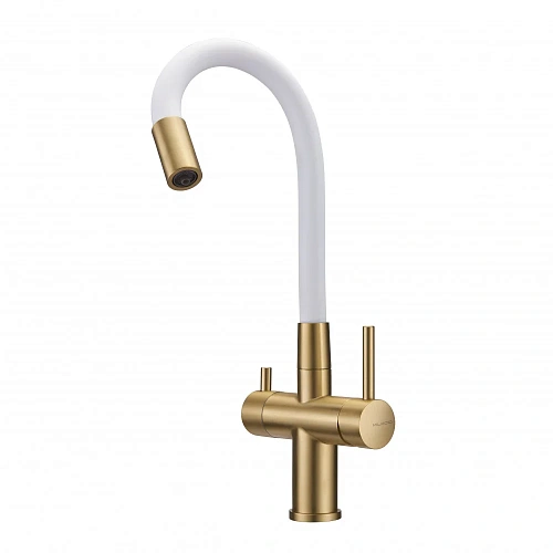 Смеситель для кухни Milacio Ultra 560 (MCU.560.GDW) под фильтр, брашированное золото белый шланг Смеситель для кухни Milacio Ultra 560 (MCU.560.GDW) под фильтр, брашированное золото белый шланг