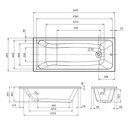 Акриловая ванна AM.PM Gem W90A-170-070W-A1 170x70см Акриловая ванна AM.PM Gem W90A-170-070W-A1 170x70см