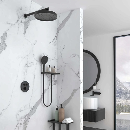 Душевая система Vincea Inspire VSFW-3I22MT2RMB встраиваемый, термостатический, двухрежимный, черный Душевая система Vincea Inspire VSFW-3I22MT2RMB встраиваемый, термостатический, двухрежимный, черный