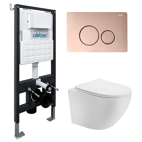 Комплект унитаза ABBER Bequem AC1100T белый с инсталляцией AC0105 и кнопкой AC0121RG золото розовое Комплект унитаза ABBER Bequem AC1100T белый с инсталляцией AC0105 и кнопкой AC0121RG золото розовое