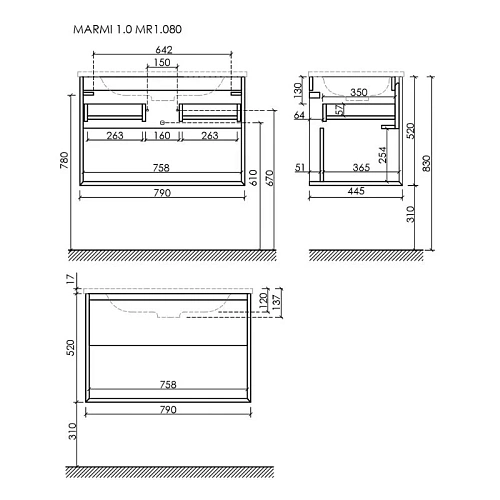 Тумба под раковину Sancos Marmi 1.0 MR1.080ECH 790х445х520 дуб чарльстон, подвесная Тумба под раковину Sancos Marmi 1.0 MR1.080ECH 790х445х520 дуб чарльстон, подвесная