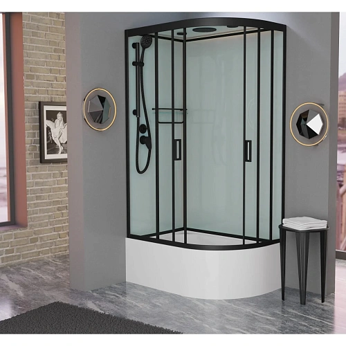 Душевая кабина Frank F412/2L М левосторонняя Black черный профиль матовое стекло 120x80 20074 Душевая кабина Frank F412/2L М левосторонняя Black черный профиль матовое стекло 120x80 20074