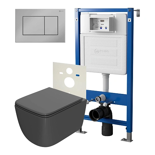 Комплект инсталляции Point Элемент PN45120 с клавишей смыва Ника, хром, PN44081C и унитазом Меркурий с сиденьем микролифт графит, PN41831GM Комплект инсталляции Point Элемент PN45120 с клавишей смыва Ника, хром, PN44081C и унитазом Меркурий с сиденьем микролифт графит, PN41831GM