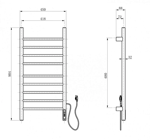 Полотенцесушитель электрический Wonzon & Woghand темный графит (WW-AL409-GM) Полотенцесушитель электрический Wonzon & Woghand темный графит (WW-AL409-GM)