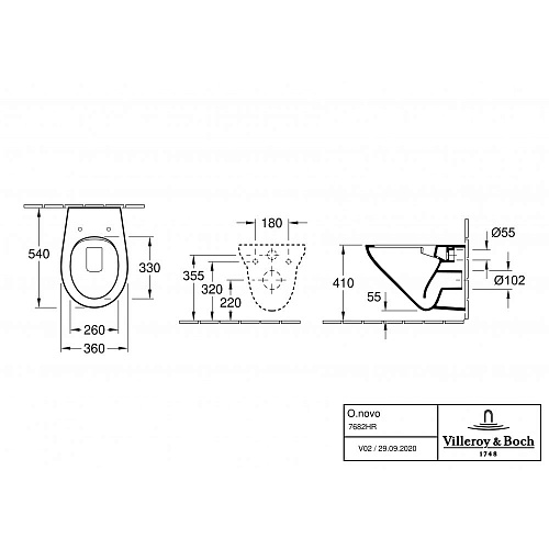 Унитаз подвесной с сиденьем Villeroy & Boch O.novo 7682HR01 Унитаз подвесной с сиденьем Villeroy & Boch O.novo 7682HR01