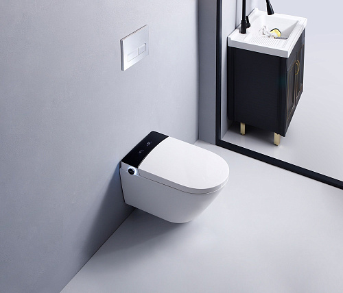 Унитаз SMART Timo TЕ-751B (580x380x420) с функцией биде подвесной с инсталляцией и черной матовой кнопкой Унитаз SMART Timo TЕ-751B (580x380x420) с функцией биде подвесной с инсталляцией и черной матовой кнопкой