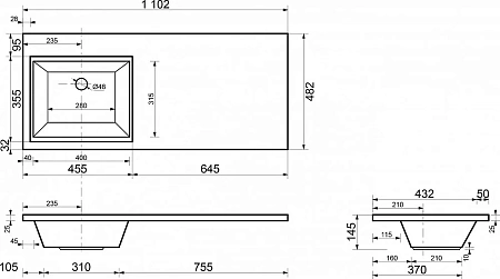 Раковина Style Line Даллас/Эстетика 1100x480, левый СС-00000442 Раковина Style Line Даллас/Эстетика 1100x480, левый СС-00000442