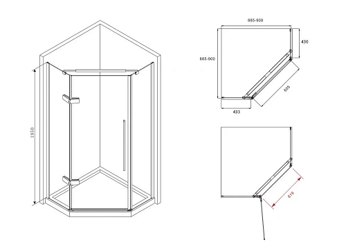 Душевой уголок ABBER Ewiges Wasser AG05090M 90x90 см левосторонний, профиль хром, стекло матовое Душевой уголок ABBER Ewiges Wasser AG05090M 90x90 см левосторонний, профиль хром, стекло матовое