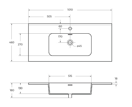 Раковина CEZARES 50200 Bianco 1010x470 керамика Раковина CEZARES 50200 Bianco 1010x470 керамика
