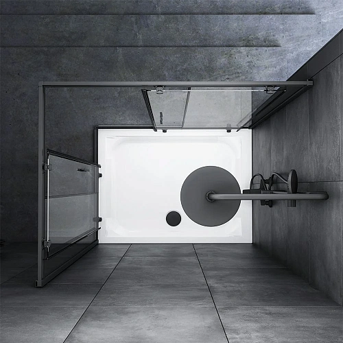 Душевой уголок AM.PM Gem W90G-404-120290-BT Twin Slide 120x90, профиль черный матовый, стекло прозрачное Душевой уголок AM.PM Gem W90G-404-120290-BT Twin Slide 120x90, профиль черный матовый, стекло прозрачное