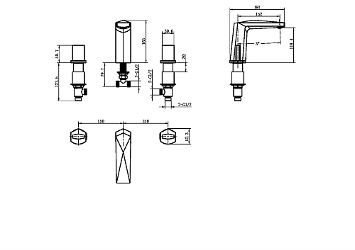 Смеситель на борт ванны Boheme VENTURO 150-SGM-TOUCH Shine Gun Metall, на 3 отверстия Смеситель на борт ванны Boheme VENTURO 150-SGM-TOUCH Shine Gun Metall, на 3 отверстия