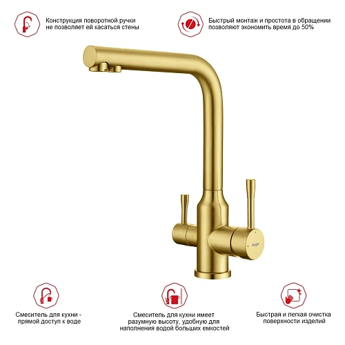 Смеситель для кухни Raglo R81.61.03 с подключением к фильтру, золотой сатин Смеситель для кухни Raglo R81.61.03 с подключением к фильтру, золотой сатин