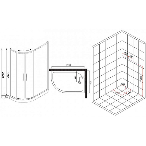Душевой уголок Esbano (ESUGR8027AR) ESR-8027A Right120x80x200 Душевой уголок Esbano (ESUGR8027AR) ESR-8027A Right120x80x200