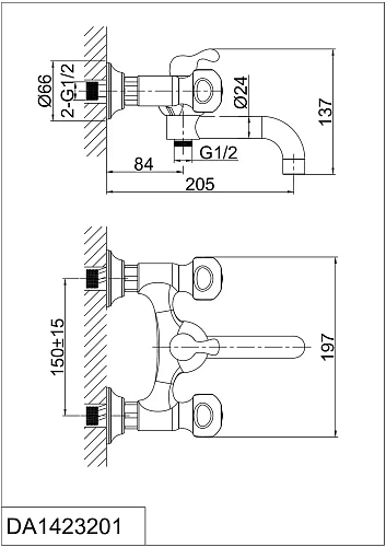 Смеситель для ванны D&K Kassel Hessen DA1423201 Смеситель для ванны D&K Kassel Hessen DA1423201