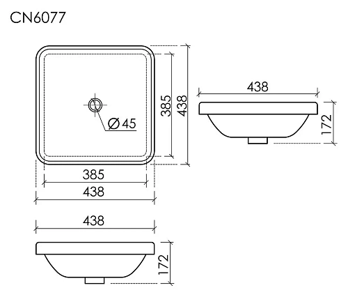 Раковина Ceramica Nova Element CN6077 встраиваемая сверху 438x438x172 мм белый Раковина Ceramica Nova Element CN6077 встраиваемая сверху 438x438x172 мм белый