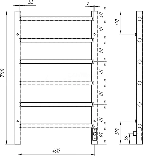 Полотенцесушитель электрический Teso Azaro Line 4070YY6GM оружейная сталь Полотенцесушитель электрический Teso Azaro Line 4070YY6GM оружейная сталь