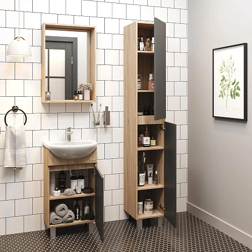 Тумба под раковину Onika Милтон 45 см 104512 напольная, серая/дуб сонома (дляУют 45) Тумба под раковину Onika Милтон 45 см 104512 напольная, серая/дуб сонома (дляУют 45)