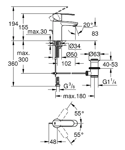 Смеситель для раковины GROHE Wave Cosmopolitan со сливным гарнитуром, EcoJoy (23202000) Смеситель для раковины GROHE Wave Cosmopolitan со сливным гарнитуром, EcoJoy (23202000)