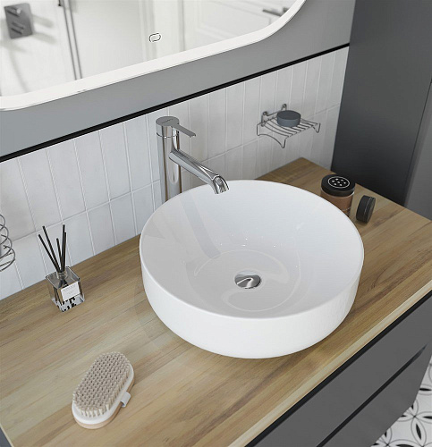 Тумба с раковиной STWORKI Берген 100 серая со светлой столешницей, Moon 1 549578 Тумба с раковиной STWORKI Берген 100 серая со светлой столешницей, Moon 1 549578