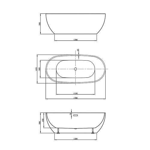 Акриловая ванна Vincea VBT-408-1700MW 1700x815x580, белая матовая, щелевой перелив Акриловая ванна Vincea VBT-408-1700MW 1700x815x580, белая матовая, щелевой перелив