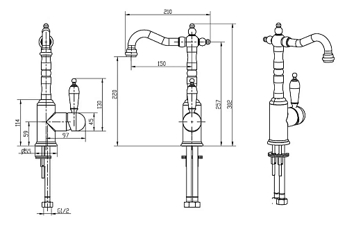 Смеситель для раковины Boheme CRYSTAL бронза (одноручковый) 302-CRST Смеситель для раковины Boheme CRYSTAL бронза (одноручковый) 302-CRST