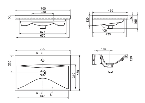 Раковина BelBagno BB-0321-70-LVB 450x700 мм Раковина BelBagno BB-0321-70-LVB 450x700 мм