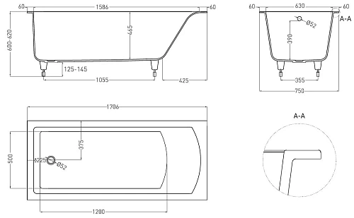Ванна из искусственного камня Salini CASCATA 170x75 104113G S-Sense Ванна из искусственного камня Salini CASCATA 170x75 104113G S-Sense